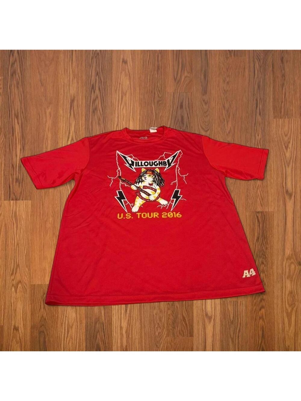 Red Willoughby U.S. Tour 2016 Red Graphic T-Shirt Cartoon Guitar Lightning Bolts